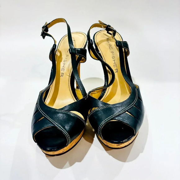 MARC FISHER Valma Cork Peep Toe Heels - Picture 2 of 8